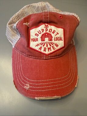 Red 'Support Your Local Farmer' Patch Trucker Hat (unisex)